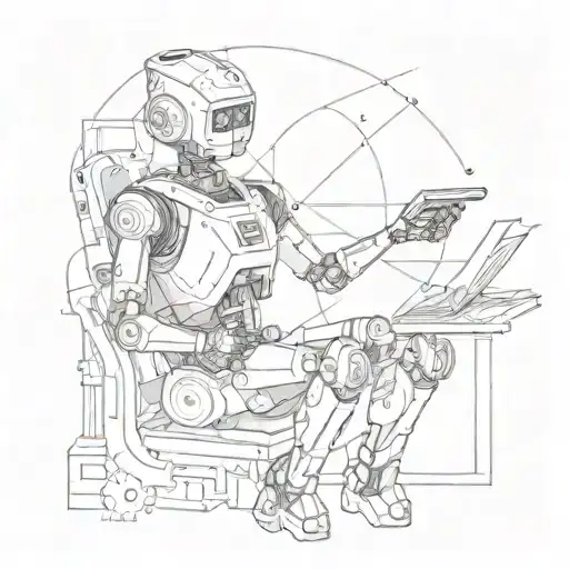 A robot philosopher contemplating the mysteries of the universe tattoo design idea
