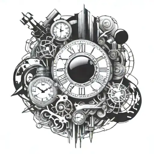 Combine elements of time travel and artificial superintelligence in a tattoo design tattoo design idea