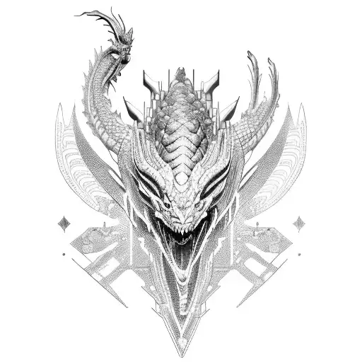 A futuristic cyborg dragon with circuitry details tattoo design idea