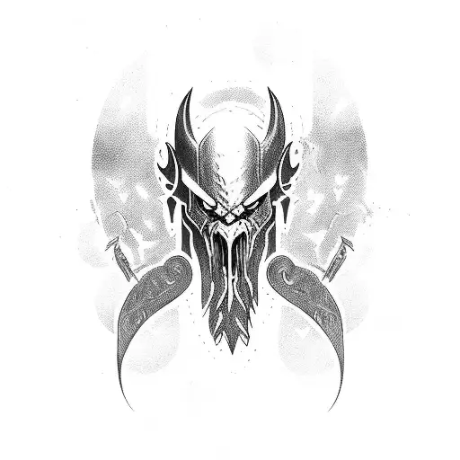 angry klingon-warrior with pronounced head ridges in space tattoo design idea