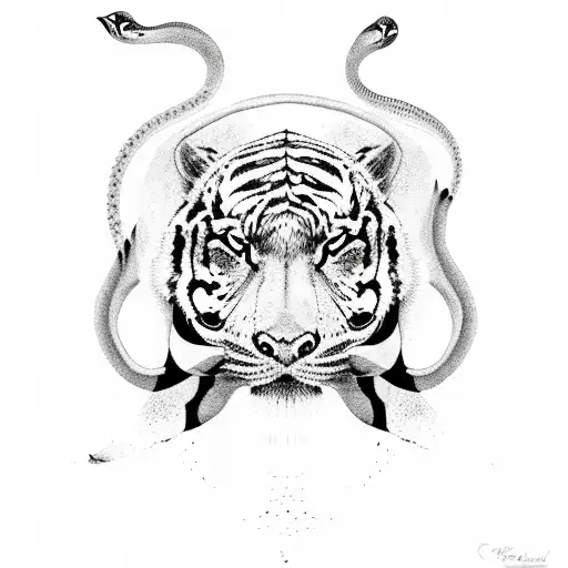 orca and snake and tiger and gorilla and iranian carpet full hand tattoo design idea