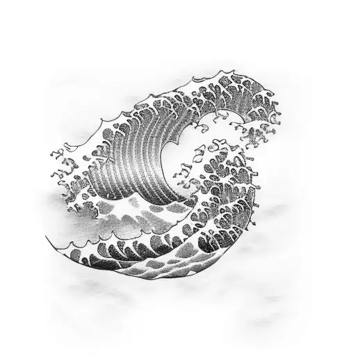A Hokusai wave made of ramen noodles tattoo design idea