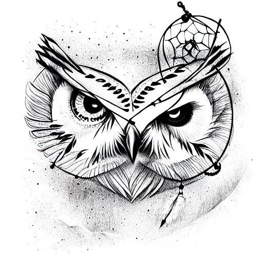 owl with dream catcher tattoo design idea