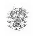 skeleton hand holding bouquet of Venus fly traps and black dahlias tattoo design idea