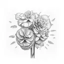 skeleton hand holding bouquet of Venus fly traps and black dahlias tattoo design idea