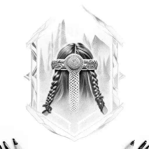 arrowhead native realistic with braids incorporated  tattoo design idea