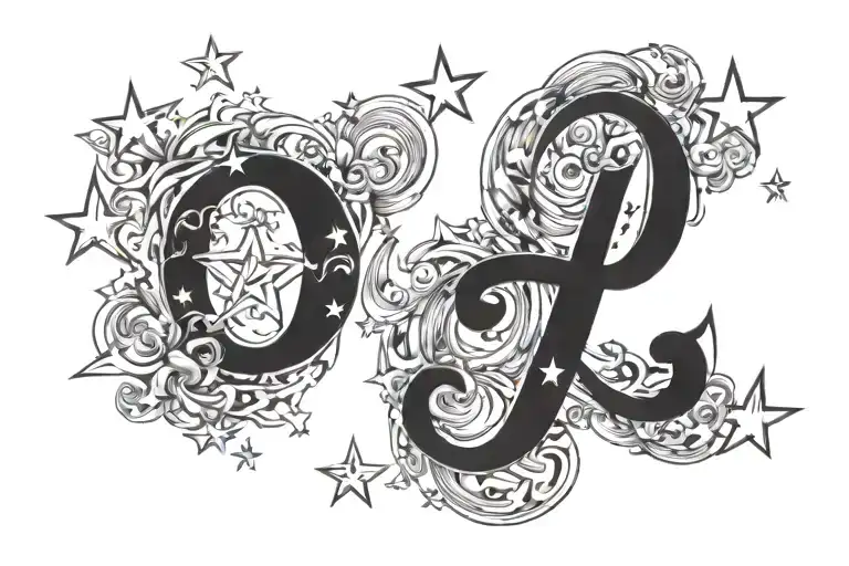 God first letter with stars and shadow tattoo design idea