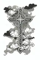 cross surrounded by clouds surrounding tattoo design idea