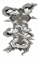 cross surrounded by clouds surrounding tattoo design idea