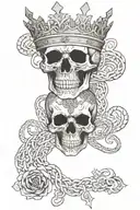 I'll include all the elements mentioned: a throne, serpents, chains, gold coins, a skull with a crown, an all-seeing eye tattoo design idea
