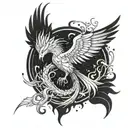 Anime-inspired phoenix rising from ashes with a scythe motif tattoo design idea