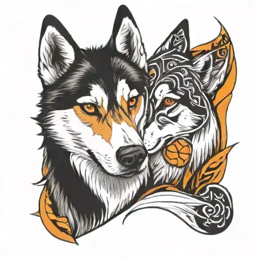 two huskies one orange tattoo design idea