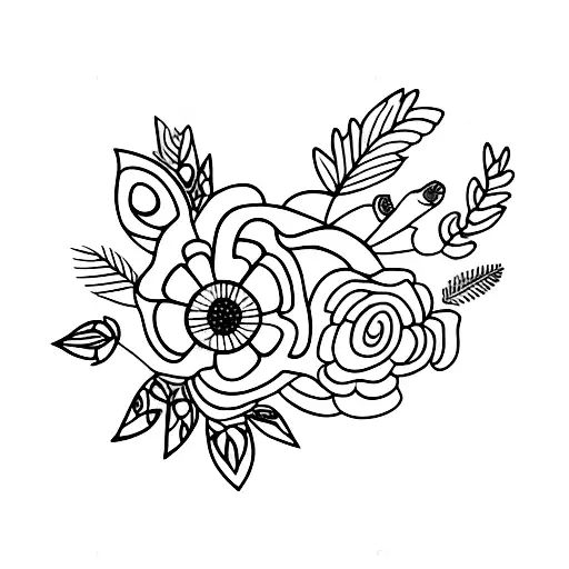 A bookshelf filled with colorful flowers instead of books tattoo design idea