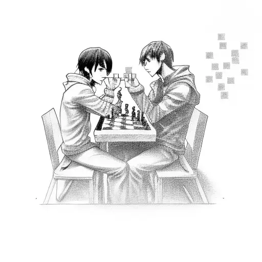 eren yaeger and light yagami playing chess tattoo design idea