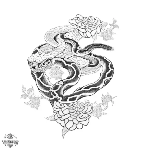 japanese floral with snake tattoo design idea