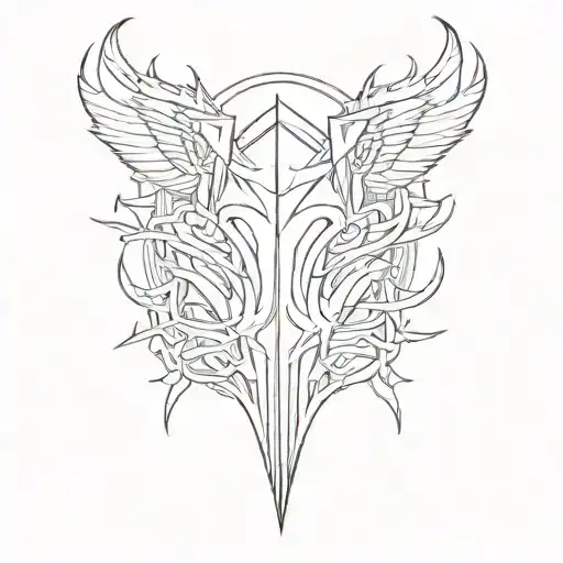 a symmetrical sketch of a tattoo on the entire neck in the style of the deathmetal band logo, the sketch contains an enc tattoo design idea