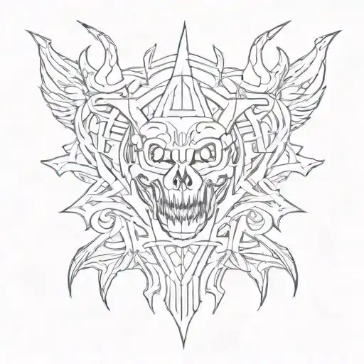 a symmetrical sketch of a tattoo on the entire neck in the style of the deathmetal band logo tattoo design idea