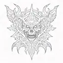 a symmetrical sketch of a tattoo on the entire neck in the style of the deathmetal band logo tattoo design idea