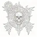 a symmetrical sketch of a tattoo on the entire neck in the style of the deathmetal band logo tattoo design idea