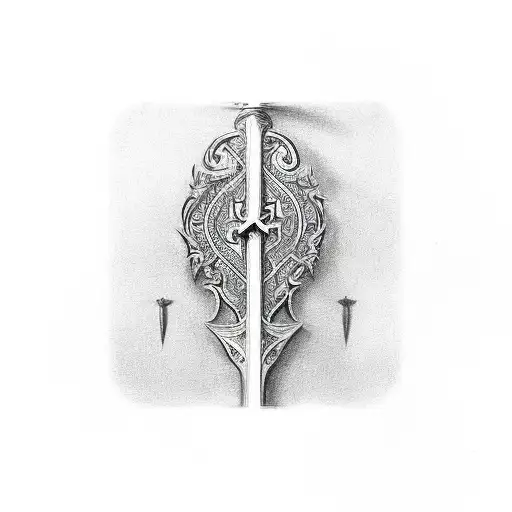 A detailed sketch of a medieval sword with intricate patterns tattoo design idea