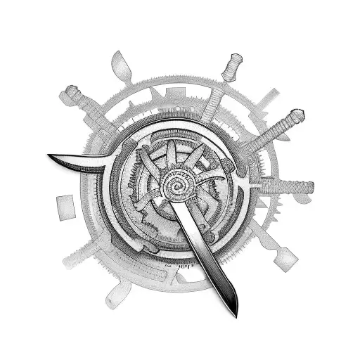 A sword engulfed in gears and cogs tattoo design idea