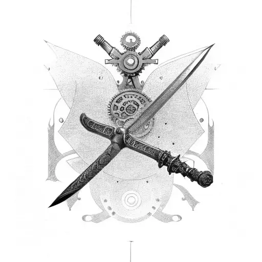 A steampunk-inspired sword with clockwork mechanisms tattoo design idea