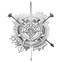 A sword engulfed in gears and cogs tattoo design idea