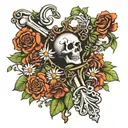 Skeleton key with ivy and daisies tattoo design idea