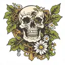 Skeleton key with ivy and daisies tattoo design idea