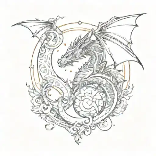 a dragon with a sun and a dragon with a moon tattoo design idea