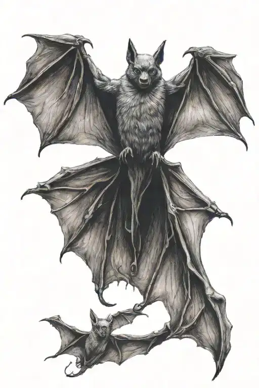 photorealistic bat flying tattoo design idea