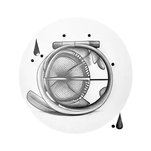 A cricket bat and ball surrounded by film reels and musical notes tattoo design idea