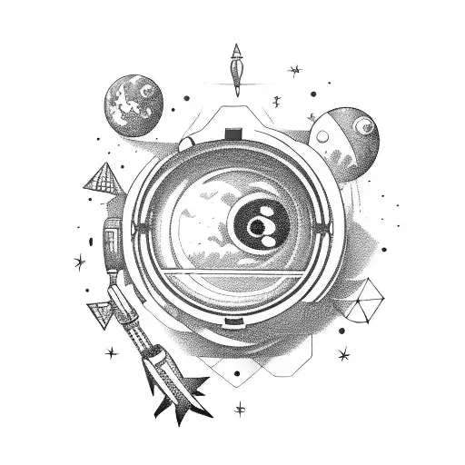 camera spaceman travel tattoo design idea