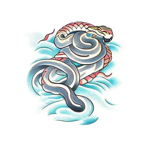 A traditional tattoo design of a snake coiled around a Japanese cherry blossom tree, representing the connection to your home country tattoo design idea