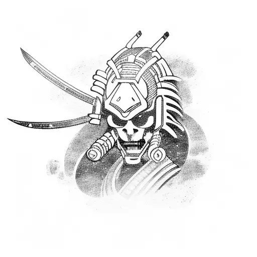 A futuristic samurai warrior driving a sleek alien spaceship tattoo design idea