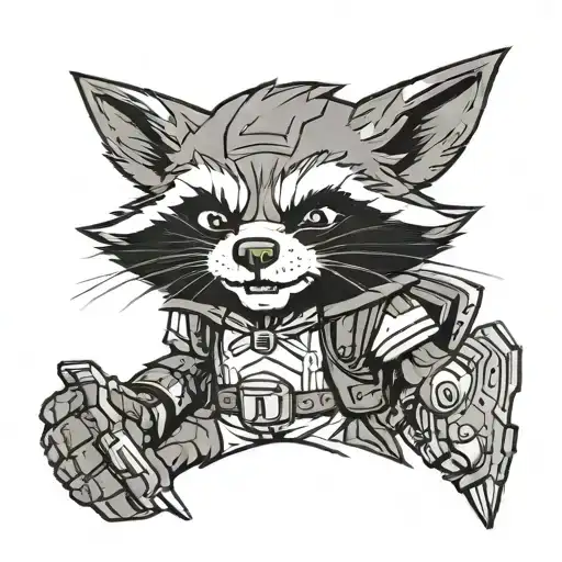 Rocket raccoon dressed tattoo design idea