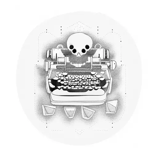 typewriter with ghosts and ufo and bigfoot coming out tattoo design idea