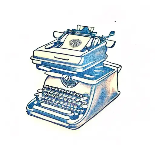 typewriter with a ghost coming out of the top tattoo design idea