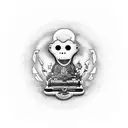 typewriter with ghosts and ufo and bigfoot coming out tattoo design idea
