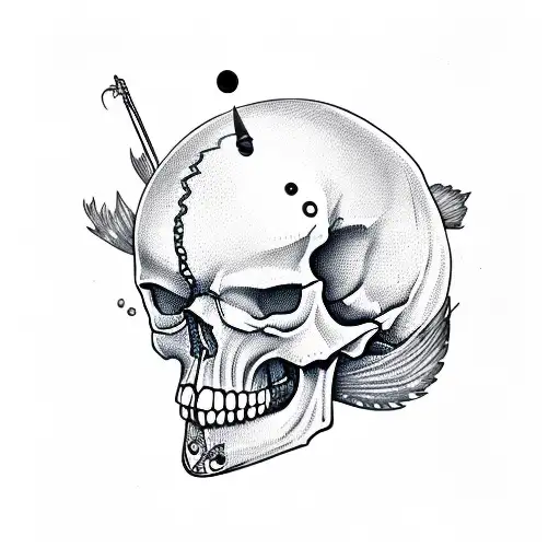 skull with bullet hole and fish tattoo design idea