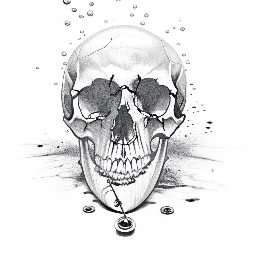 skull with bullet hole and water tattoo design idea