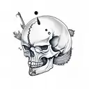 skull with bullet hole and fish tattoo design idea