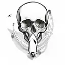 skull with bullet hole and fish tattoo design idea