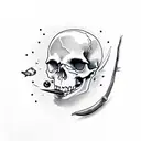 skull with bullet hole and fish tattoo design idea