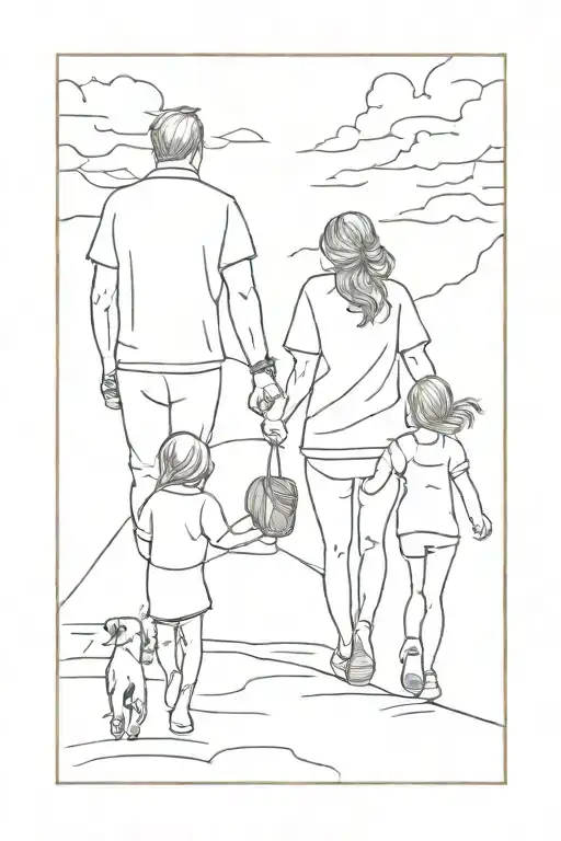 father and 2 daughters walking hand tattoo design idea