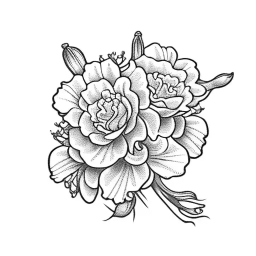 Bouquet of flowers that includes carnations, daisys, and lily of the valley tattoo design idea