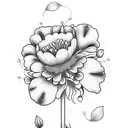 Bouquet of flowers that includes carnations , daisys, and lily of the valley with a stem tattoo design idea