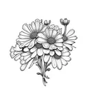 Bouquet of flowers that includes carnations , daisys, and lily of the valley with a stem tattoo design idea