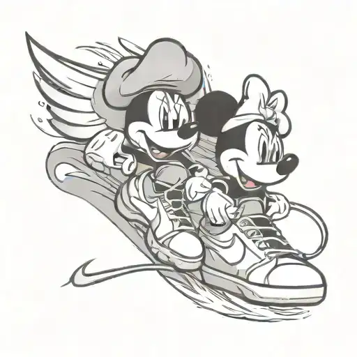 Nike swoosh with micky and minnie heads peeking over tattoo design idea