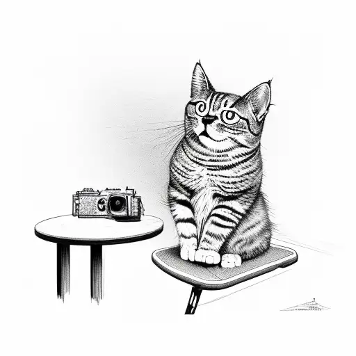 Lucas the cat in a documentary director's chair tattoo design idea